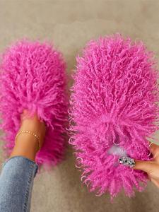 Women's Cute Fuzzy Faux Fur Slippers, Casual Soft Comfortable Home Slippers, Open Toe Fluffy Indoor Shoes for Daily Wear
