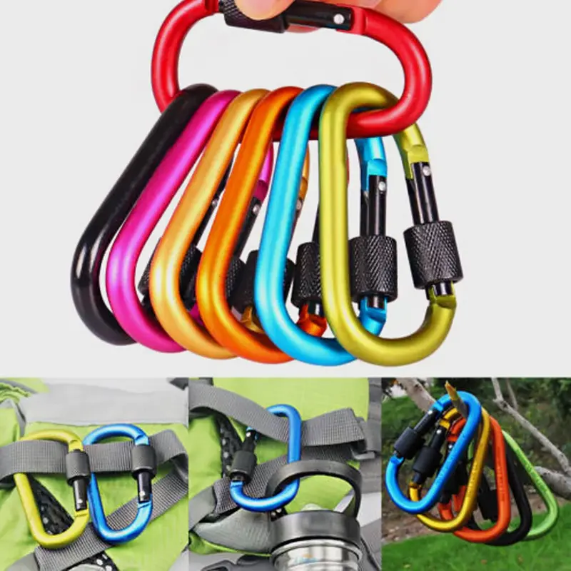 6X Heavy Duty Carabiner Clip Hook D-Ring Screw Lock Outdoor Rock Buckle Max 50KG  UK 1