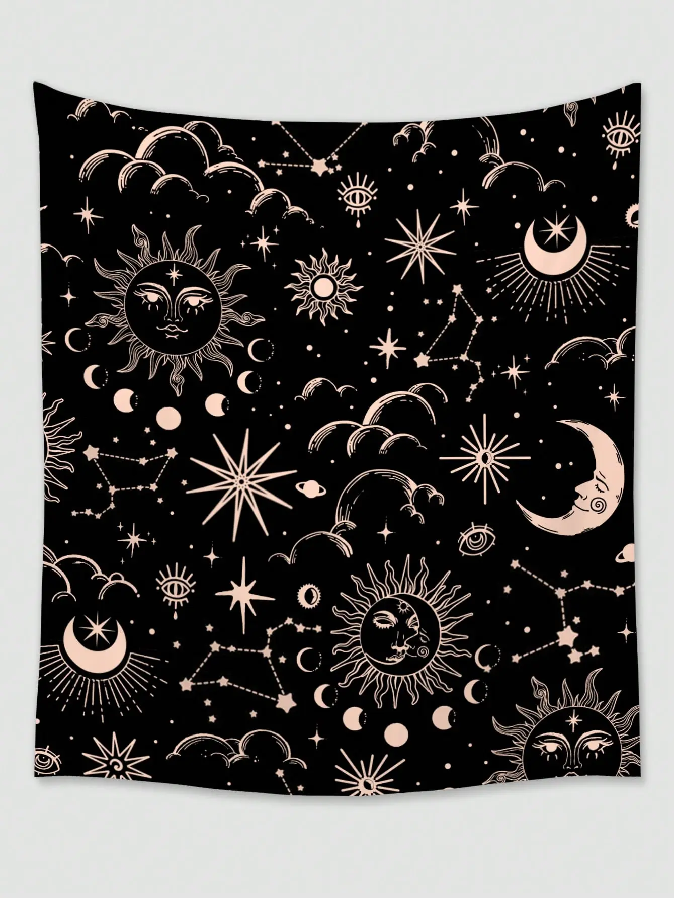 Fairycore Hand-Painted Sun, Moon & Starry Pattern Polyester Wall Tapestry, Ideal for Living Room, Bedroom, Camping, All Seasons