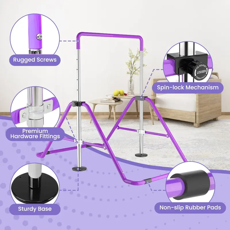 Gymnastics Bar, Kids Folding Horizontal Bar, Gymnastic Training Equipment Adjustable Height for Home Gym Indoor Garden Outdoor 2