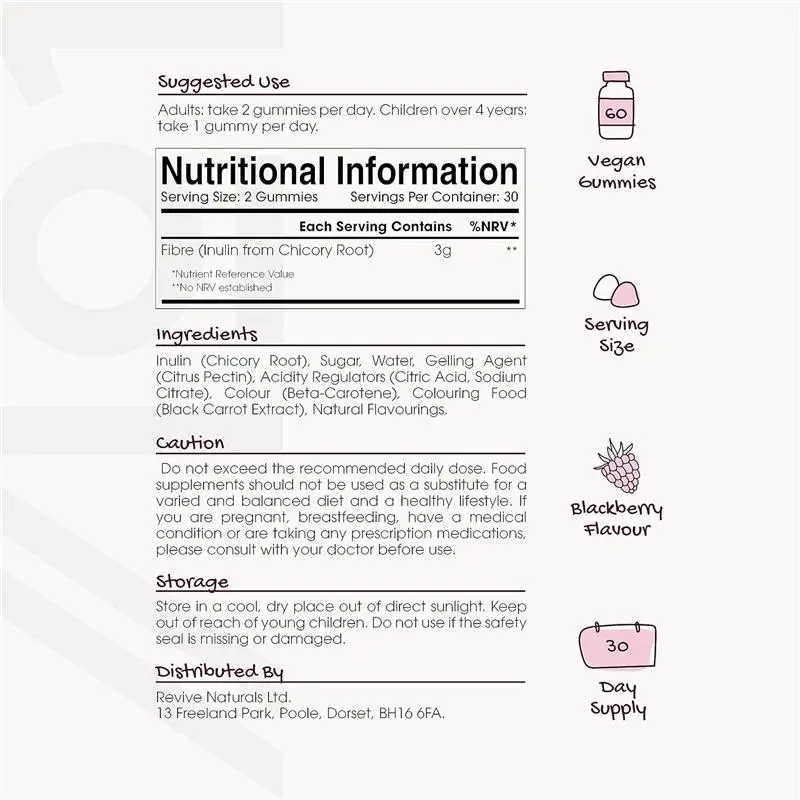 Prebiotic Fibre Gummies 3g - 60 Vegan Gummies - Chicory Root Inulin, BlackBerry, Strawberry & Peach Flavour (30 Day Supply) by Alpha01 4