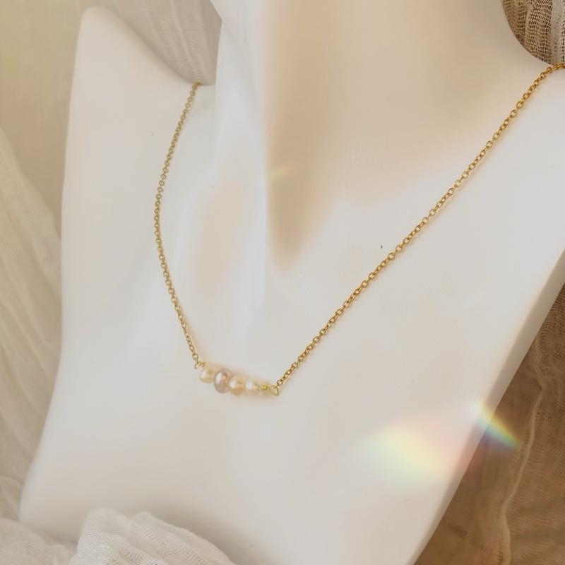 4pcs Fresh water pearl necklace different colour pearls tarnish free silver and gold 4