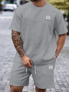Two-Piece Set Men's Solid Color Short Sleeve Tee & Drawstring Waist Shorts, Regular Fit Casual Round Neck T-shirt & Pocket Shorts, Men's Summer Clothes, Men's Clothing