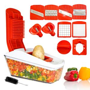 Vegetable Chopper Onion Chopper Food Chopper Manual | 4 & 8 Blades Spiralizer Vegetable Slicer Onion Cutter with Container Salad Slicer Veg Chopper Manual Onion Slicer Dicer Chopper Cutter Veg Slicer vegetable slicer portable chopper Persian Red