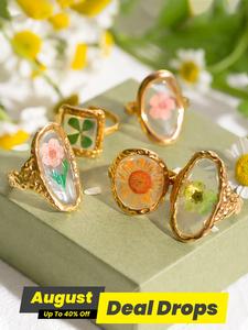 2025 New Style Mixed Flower Design Statement Rings, Fashionable Adjustable Ring for Women & Girls, Elegant All-match Fashion Cute Jewelry Accessories for Daily Wear, Adjustable Star Necklace, Beautiful Bracelets