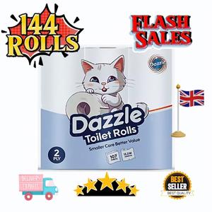 144 Pack 2-Ply DAZZLE White Toilet Rolls Economical Toilet Paper Tissue & Wipes - Now with 70% Less Plastic
