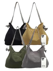 Women's Minimalist Solid Color Corduroy Tote Bag, Girlfriend Gifts, Large Capacity Shoulder Bag for Daily & Work Use, Casual Trendy Versatile High-quality Daily Commuting Bag