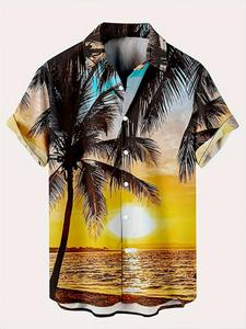 25/26 The latest spring and summer men's Hawaiian style short-sleeved shirt, printed with palm tree patterns, 3D printing technology design, cool and breathable sports fashion leisure seaside vacation essential, it is recommended to buy a size up