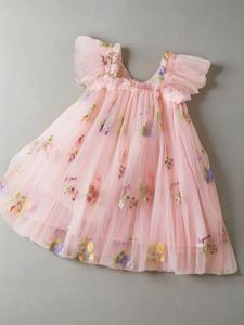 Girl's Floral Embroidery Tulle Dress, Cute Butterfly Design Tutu Dress for Party, Kids Clothes for Summer Holiday, Fantasy Dresses, Princess Peach Poofy Dress, Princess Seraphina Dress, Floral Pattern Dress, Floral Printed Dress, Embroidered Tulle Dress