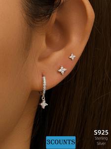 S925 Sterling Silver Classic Flower Stud Earring Set for Women & Men, Fashion Jewelry for Party, Daily Decor, Exquisite Jewelry Accessories for Gift, with Box Silver Jewelry