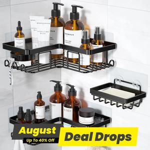 Shower Shelf, 3 Counts/set Including 2 Stainless Steel Shower Caddy & 1 Soap Holder, Corner Rack with Hook, Punch-free Bathroom Organizer, Home Goods, Bathroom Shower Organizers, Bathroom Accessories, Bathroom Organization, Bathroom Decoration Supplies