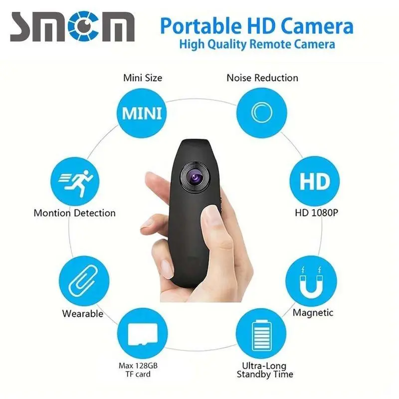 SMCM 1080P Full HD Convenient Camera, USB Rechargeable Home Outdoor Camera, Bicycle Video Recorder with Back Clip, Small Camera Video and Audio Recording Sports Camera with Card Reader 8