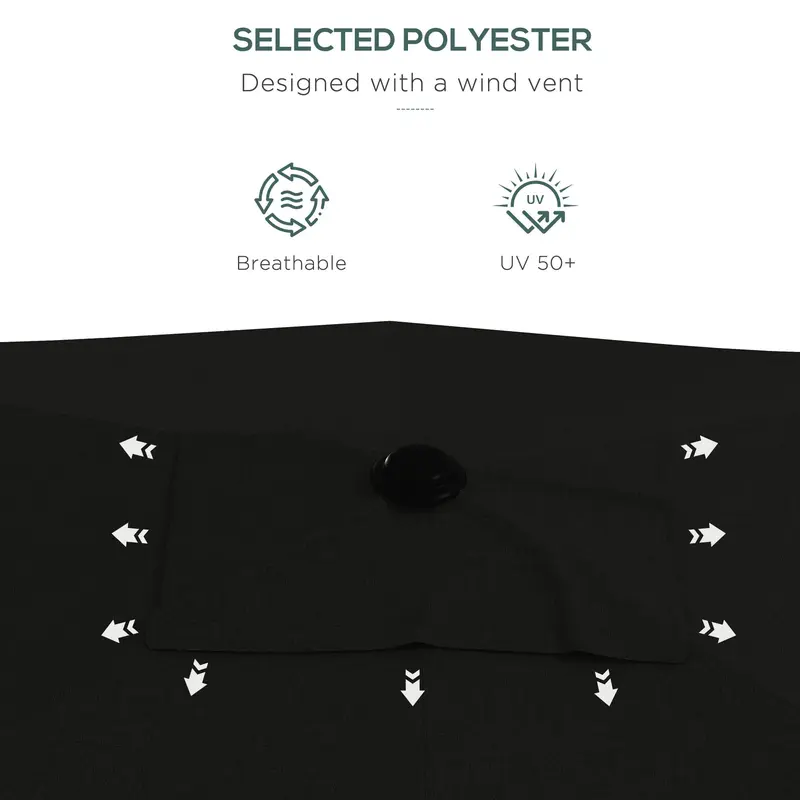 Outsunny 2 x 3(m) Garden Parasol Umbrella, Rectangular Outdoor Market Umbrella Sun Shade with Crank & Push Button Tilt, 6 Ribs, Aluminium Pole, Black 6
