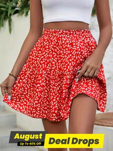 Women's Ditsy Floral Print Skirt, Casual Fashion Fitted Short Skirt for Daily Wear, Bohemian Ladies Bottoms for All Seasons, Boho Fashion Skirt