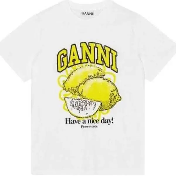 GANNI Relaxed Lemon T-Shirt Bright White - XS only tshirt for adult