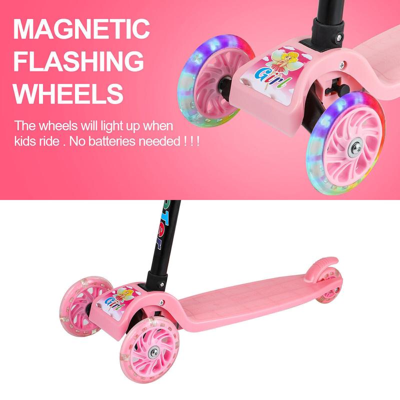 Product Introduction of Pink/Blue Kids Scooter 3 Wheels Kids Kick Push Flashing Led Light Up Adjustable 48