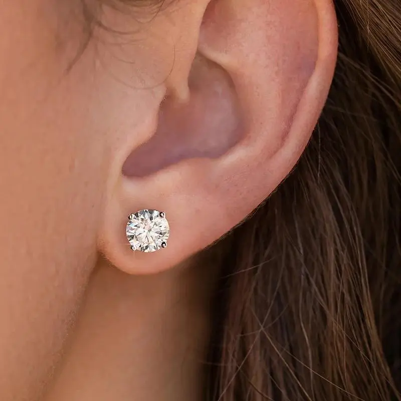 0.5-3ct Brilliant Round Cut Moissanite Four-Prong Stud Earrings for Women 925 Sterling Silver Wedding Jewelry 2