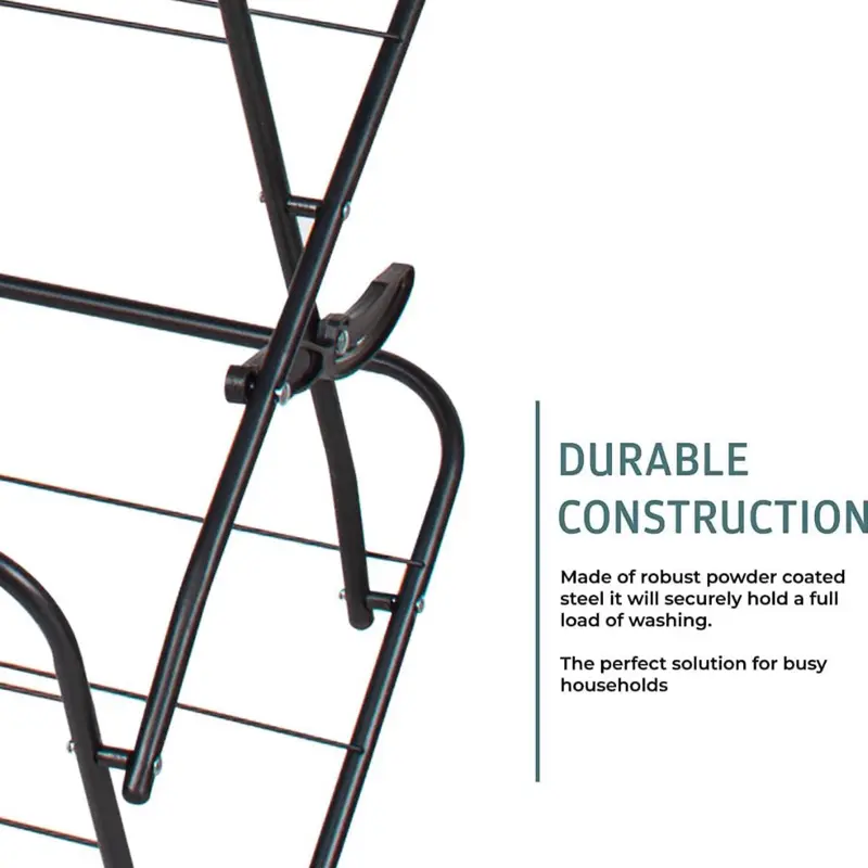 3 Tier Clothes Airer Drying Indoor and Outdoor Laundry Rack with Non-Slip Feet and Corner Spaces for Hangers, Flat Foldable Space Saving, 63 x 46 138 (Black) 2