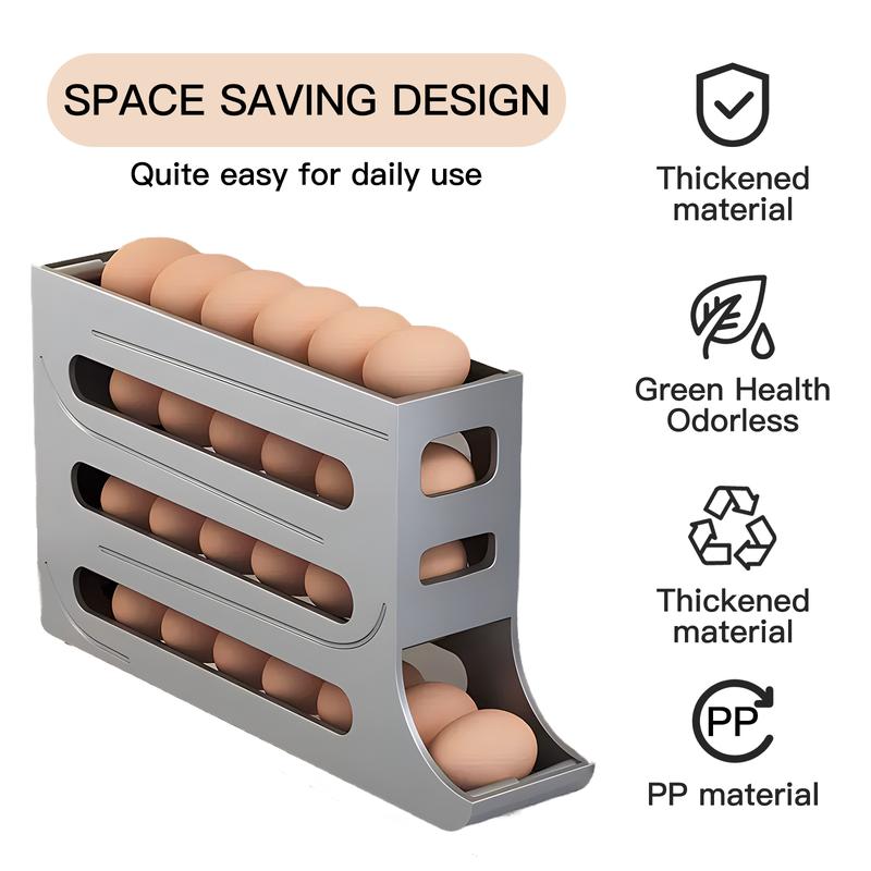 4-Tiers Auto Rolling Egg Dispenser, Space-Saving Egg Holder for Fridge and Countertop, Durable Plastic Kitchen Egg Organizer Kitchen Tools Kitchen supplies 8