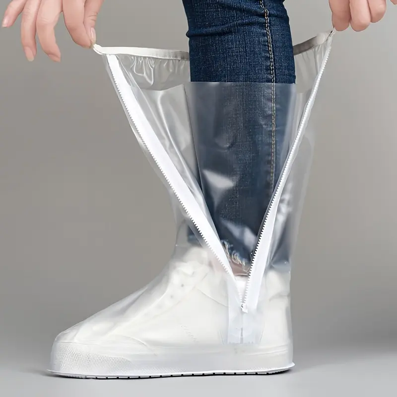 Good Oasis  Waterproof High-Tube Casual Plastic Shoe Covers in Solid Color - Feature a Reinforced Ring and Thickened Sole, Suitable for Both Men and Women for Outdoor Travel. 5