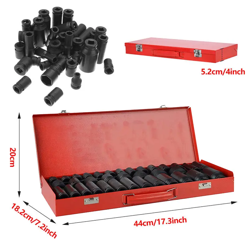 Heavy Duty 35 Piece Car Truck Deep Impact Socket Set 1/2" Drive 8- 32mm Metric 6