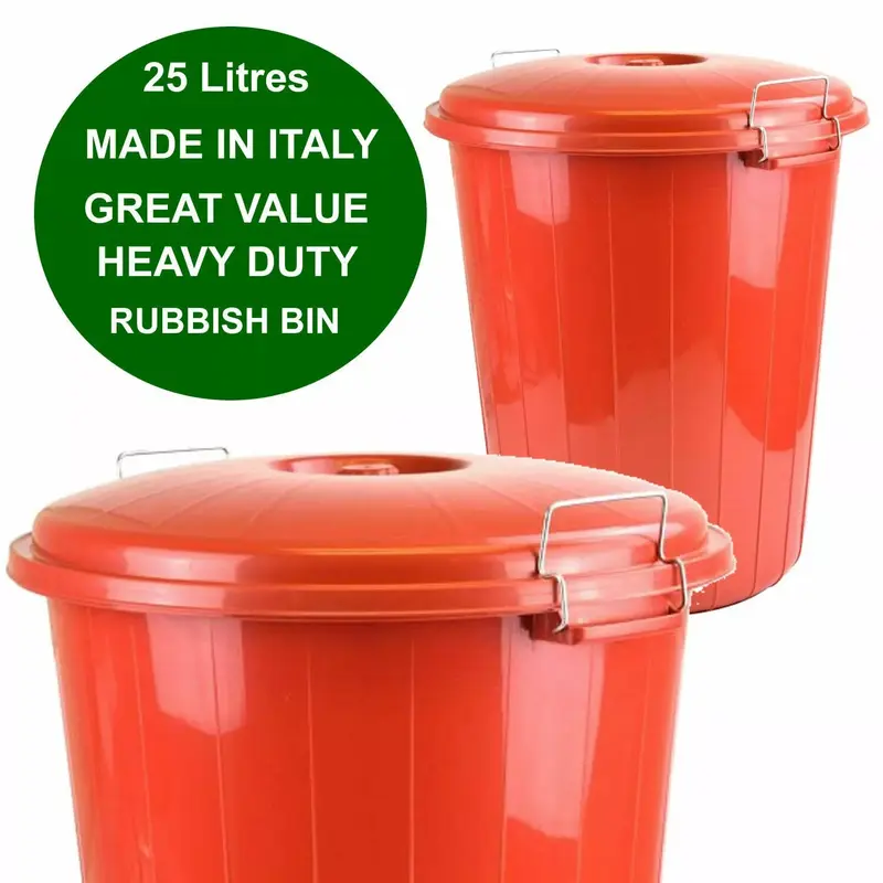 25 Litres Garden Waste Bin Locking Lid Kitchen Rubbish Dustbin Home Heavy Duty 1