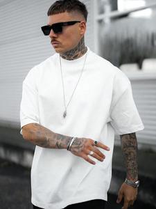 Men's Loose Fit Solid Drop Shoulder Tee, Casual Short Sleeve Round Neck T-shirt for Summer, Streetwear Men's Top for Daily Wear