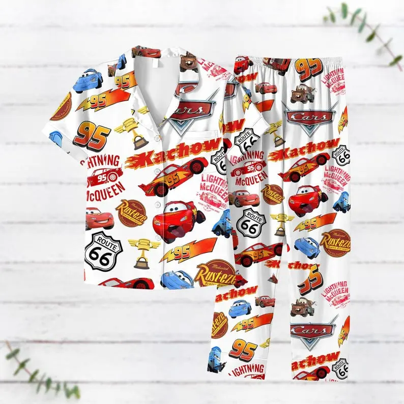 Cars Short Sleeve Pajamas, Pixarr Lightning Mc Queenn Pyjamas Set, Tow Mater Sally Carrera Doc Hudson Shirt, Family Trip Pants 5