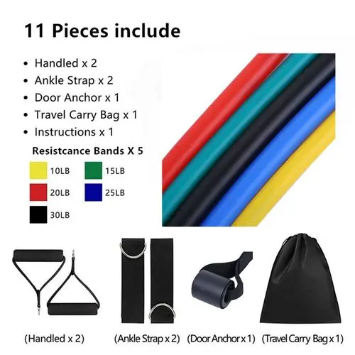 Resistance Bands Set, 11pcs/set Resistance Bands for Working Out Exercise Bands with Door Anchor, Fitness Accessories, Gymtok, Gym Accessories, Valentine's Day Gift, Men Gifts, Gym Accessories 1