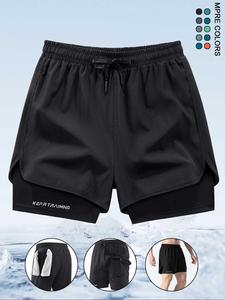 Men's 2 in 1 Sports Shorts, Quick Drying Breathable Comfortable Sports Shorts, Casual Sporty Shorts for Summer Beach Vacation