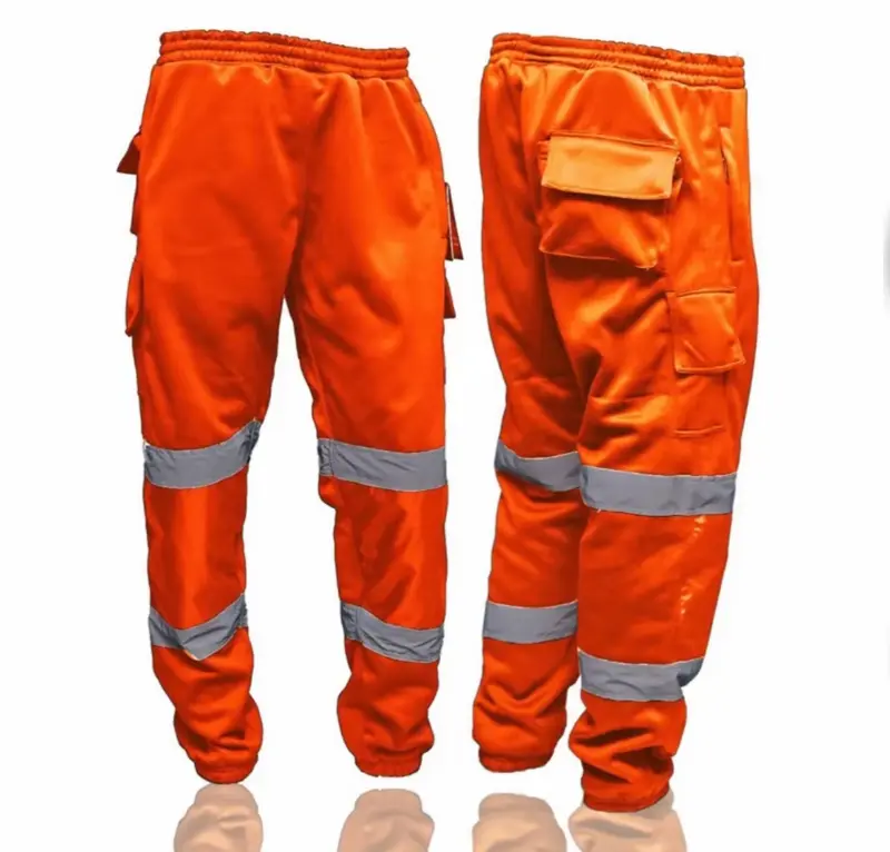 SMK Direct Top Quality HI VIS HIGH VISIBILITY WORKWEAR Trousers/joggers/bottoms/pants/cuffed/safteywear/pockets/tape Menswear Apparel Black Cargo Fabric Fleece Orange Polyester 5