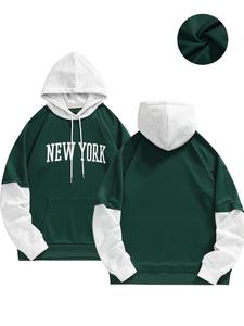 Men's Colorblock Letter Prin Hoodie, 1 Count Casual Long Sleeve Hooded Sweatshirt for Fall & Winter, Men's Clothes for Daily Wear