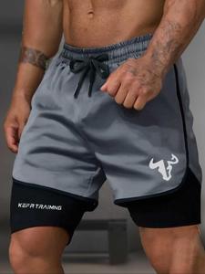 Men's Regular Fit Bull Head Print Boxer Brief, Casual Comfy Breathable Gym Workout Shorts, Men's Bottoms for Indoor Outdoor Wear, Athletic Shorts, Gym Sports Shorts, Athleisure Shorts