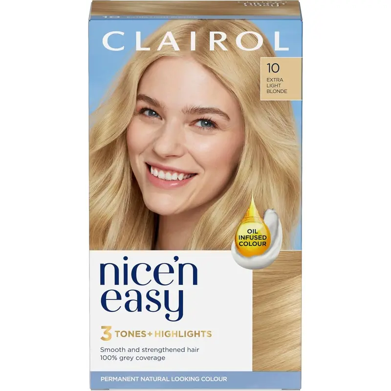 Clairol Nice'N Easy Crème, Natural Looking Oil Infused Permanent Hair Dye, 10 Extra Light Blonde Haircare Salon 0