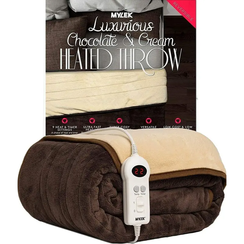 2025- Electric Heated Throw / Over Blanket in Chocolate & Cream - 9 Heat & Timer Settings - Easy To Use Digital Control - Mane Washable - Ultra Soft, Cosy Finish - 160 x 120cm 0