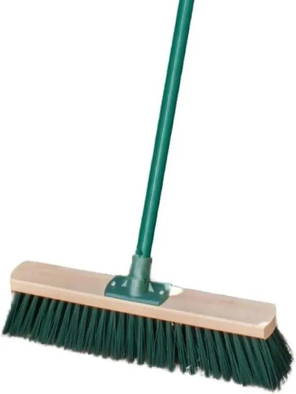Heavy Duty Outdoor Broom Sweeping Brush, Stiff PVC Bristle Wooden Head with Metal Handle, Sweeping Broom for Cleaning Gardens, Yards, and Driveways (Head Size - 30cm)