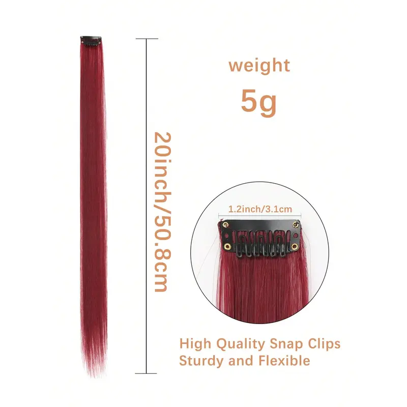 Hair Extensions 10 PCS Colored Clip In Hair Extensions 20 Inch Long Straight Hairpieces Clip In Synthetic, Halloween Cosplay Dress Up Fashion 684419 5