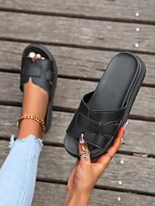 Women's Fashionable Solid Color Platform Sandals, Black Thick Bottom Slippers, Casual Comfortable Slide Sandals for Summer, Female All-match Sandals for Daily Wear, Ladies Slippers, Shoe