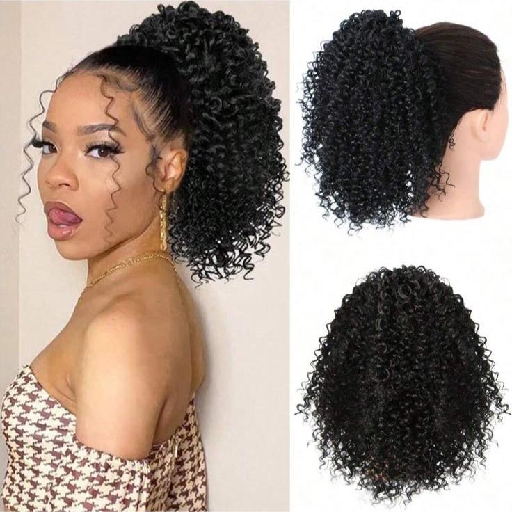 Super Natural Afro 4c 4b 4a type 4 natural hair Ponytails Bohemian Kinky Curly Hairpiece Hair Synthetic Fiber Extensions Afro Kinky Drawstring for Black Women 2