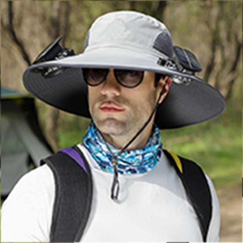 Father's Day Gift Swimming Cap Men's Outdoor Wide Brim Sun Hat with Solar Fan Wide Brim Solar Fan Outdoor Fishing Hat Solar USB Charging Desktop Sun Hat 8