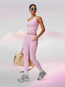 Women's Solid Crop Top & Leggings Tracksuit Set, Casual Breathable Sportswear Set for Workout Running, Ladies Sportswear for All Seasons, Activewear, Workout Clothes Women, Athleisure Wear Set