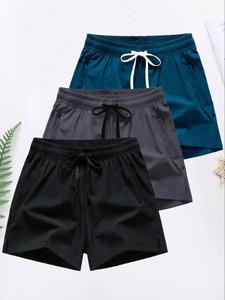 Men's 3pcs Letter Print Drawstring Waist Shorts, Casual Regular Fit Pocket Split Hem Shorts for Summer, Men's Bottoms for Daily Wear, Clothing