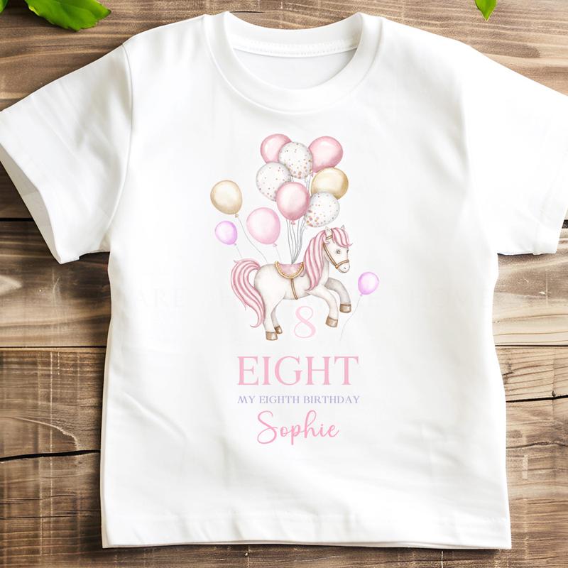 Melancia- Birthday T-SHIRT Personalised Carousel for girls in Pink on White Top summer kids clothes Send a message with your Childs Name 8