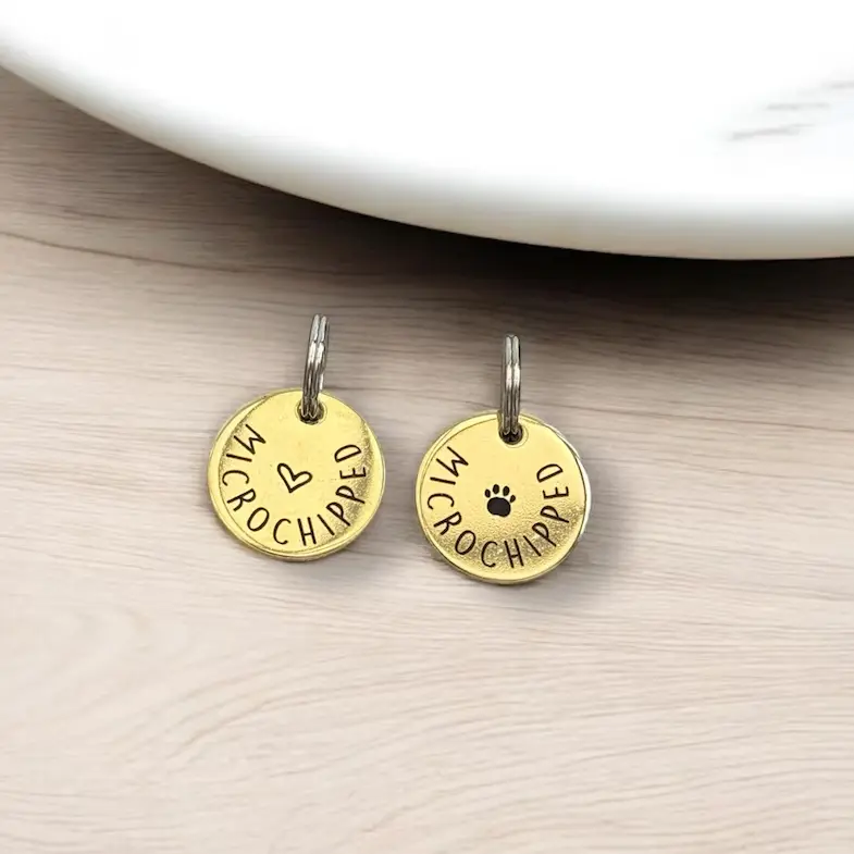 Unique Microchipped Dog Tag Charms – Brass Puppy & Cat Pet ID Tags, Fully Personalised