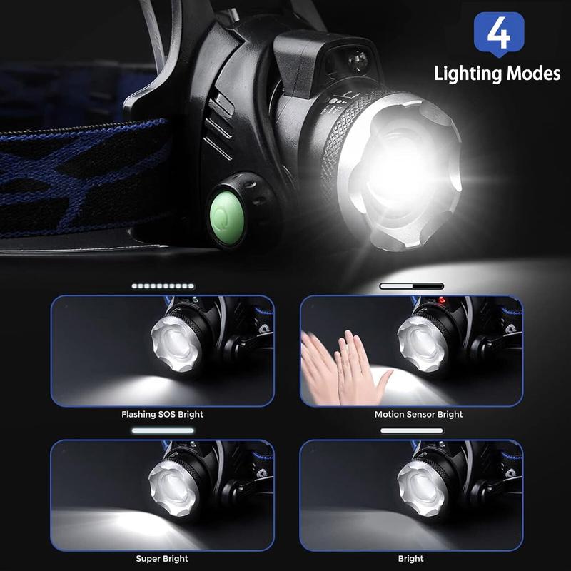 T6 Headlamp 350000LM LED Zoom Headlight Rechargeable Head Torch USB Line UK Stock 7