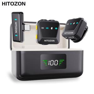 HITOZON Wireless Lavalier Microphone, Rechargeable Wireless Microphone with Charging Case for Smartphone, Lapel Mini Mic for Video & Audio Recording, Wireless Clip On Mic Receiver for Live Streaming, Plug Play Mic