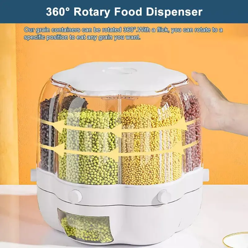 Rotatable Food Sealed Storage Container Grain Box Cereal Dispenser Rice Tank UK Kitchen Lid preserving containers 2