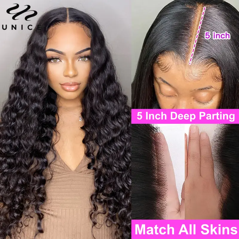 200% 250% Deep Wave 5x5 HD Lace Wig Human Hair Pre Plucked Full Human Hair Lace Wigs Match All Skin Tones 1