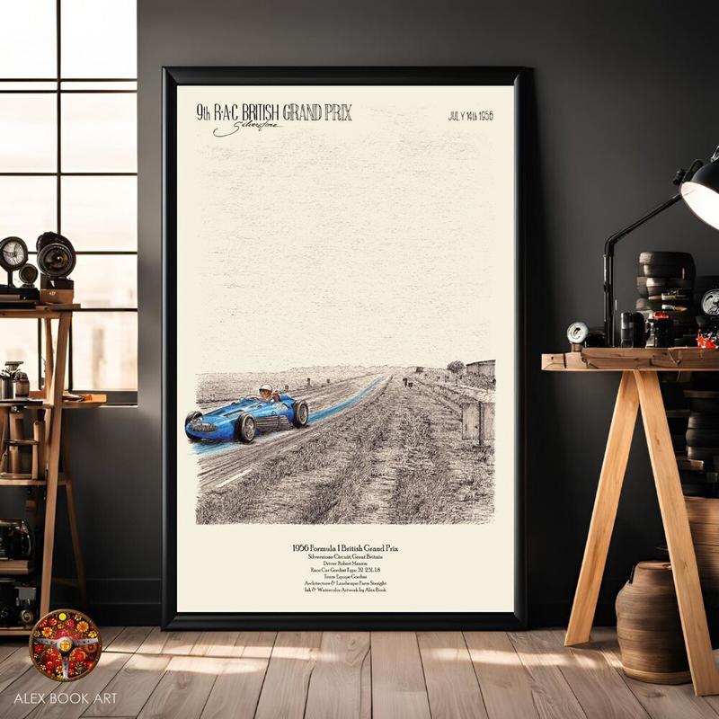 1956 British Grand Prix Silverstone Vintage Poster Gordini Formula Racing Print 0