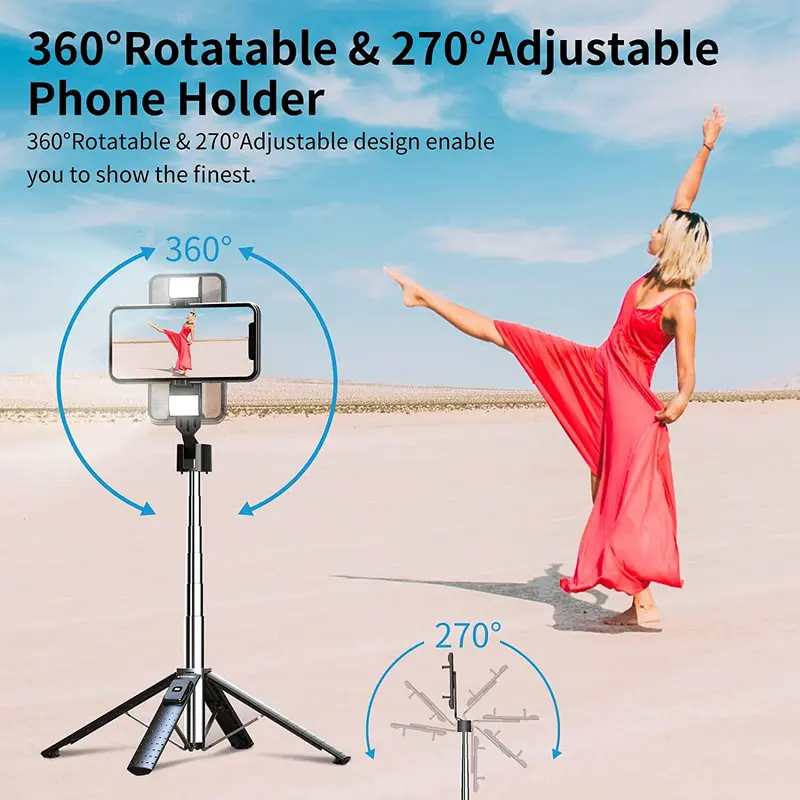 Selfie Stick Tripod Light Phone Holder Stand Remote Bluetooth For iPhone Samsung 6
